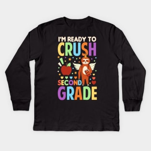 I'm Ready To Crush Second Grade Sloth Unicorn Back To School Kids Long Sleeve T-Shirt